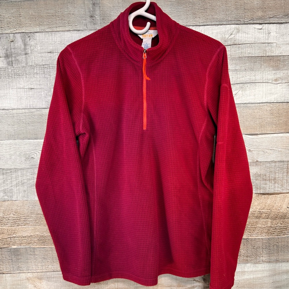 Orvis Trout Bum Mens Small Cranberry Red Waffle Knit 1/4 Zip Thermal Pullover
